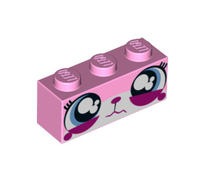 LEGO Leuchtend rosa Backstein 1 x 3 mit Katze Gesicht 'Sad Unikitty' (3622 / 20729)
