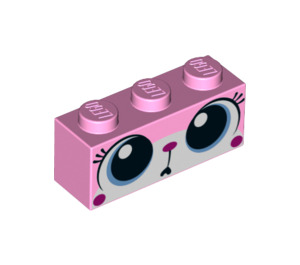 LEGO Leuchtend rosa Backstein 1 x 3 mit Puzzled Unikitty Gesicht mit Groß Augen (3622 / 20825)
