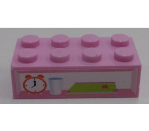 LEGO Leuchtend rosa Backstein 2 x 4 mit Alarm Clock, Glas, Book Aufkleber (3001)
