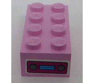 LEGO Leuchtend rosa Backstein 2 x 4 mit Auto Radio Aufkleber (3001)