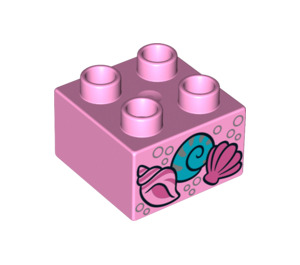LEGO Bright Pink Duplo Brick 2 x 2 with Sea Shells (3437 / 12664)