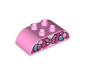 LEGO Bright Pink Duplo Brick 2 x 4 with Curved Sides with spotty bow and balloons (38644 / 98223)