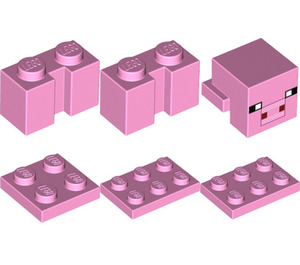 LEGO Leuchtend rosa Minecraft Pig (Schmucklos Snout)