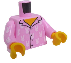 LEGO Klarrosa Minifigur Kropp Pyjama Topp, 4 Knappar och Vit Rabbits Mönster (973)