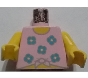 LEGO Bright Pink Minifig Torso with Five Blue Flowers and Knob, Yellow Arms and Yellow Hands (973)