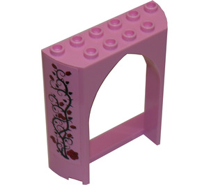 LEGO Bright Pink Panel 2 x 6 x 6.5 with Arch with Vines and Roses Sticker (35565)