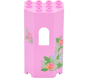 LEGO Bright Pink Panel 3 x 4 x 6 Turret Wall with Window with rose flower Sticker (30246)