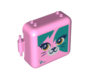 LEGO Leuchtend rosa Play Cube Box 3 x 8 mit Scharnier mit Katze Gesicht (64462 / 72508)