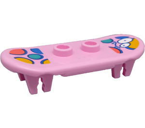 LEGO Bright Pink Skateboard with Four Wheel Clips with Decoration at Each End Sticker (42511)