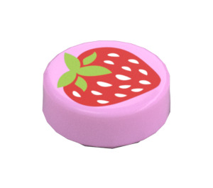 LEGO Fel roze Tegel 1 x 1 Rond met Strawberry (15826 / 98138)