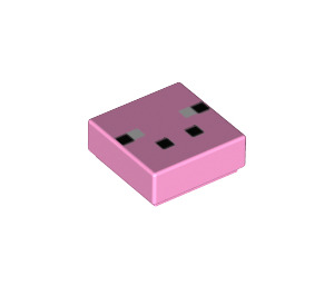 LEGO Bright Pink Tile 1 x 1 with Minecraft Pig Face Pattern with Groove (3070bpb78 / 17058)