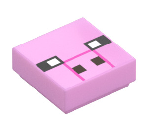 LEGO Bright Pink Tile 1 x 1 with Pixelated Pig Face with Groove (3070)