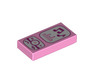 LEGO Klar rosa Tile 1 x 2 med Phone og Music-Player med Rille (3069 / 95555)