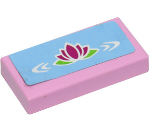 LEGO Bright Pink Tile 1 x 2 with Water Lily Sticker with Groove (3069)