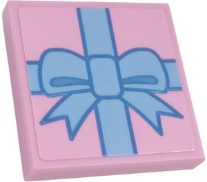 LEGO Bright Pink Tile 2 x 2 Inverted with Medium Blue Ribbon Bow Sticker (11203)