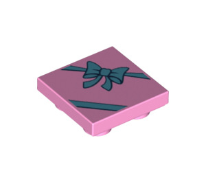 LEGO Bright Pink Tile 2 x 2 Inverted with Present with Blue Bow (11203 / 24560)