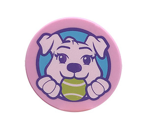 LEGO Bright Pink Tile 2 x 2 Round with Dog with Tennis Ball with Bottom Stud Holder (14769 / 66480)