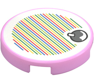 LEGO Bright Pink Tile 2 x 2 Round with Fruit Scanner Code with Bottom Stud Holder (14769 / 100604)