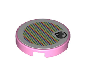 LEGO Bright Pink Tile 2 x 2 Round with Fruit Scanner Code with Bottom Stud Holder (14769 / 100604)