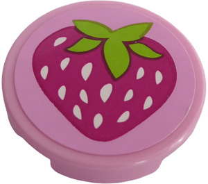 LEGO Bright Pink Tile 2 x 2 Round with Strawberry Sticker with "X" Bottom (4150)
