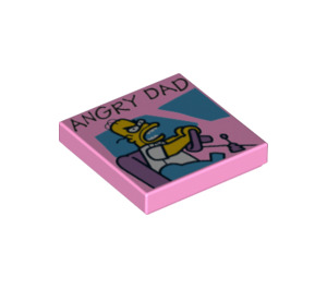LEGO Bright Pink Tile 2 x 2 with "ANGRY DAD" with Groove (3068 / 21661)