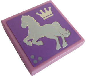 LEGO Bright Pink Tile 2 x 2 with White Horse Facing Left Sticker with Groove (3068)