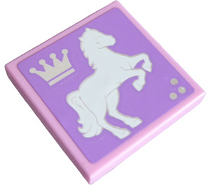 LEGO Fel roze Tegel 2 x 2 met Wit Paard Facing Rechtsaf Sticker met groef (3068)