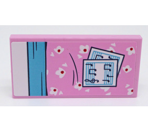 LEGO Bright Pink Tile 2 x 4 with Bedspread with Sheet Music Sticker (87079)