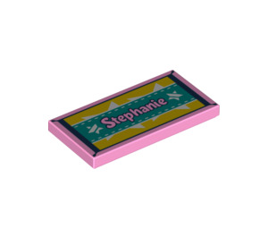 LEGO Bright Pink Tile 2 x 4 with "Stephanie" and Stars on Carpet (55598 / 87079)
