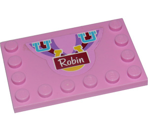 LEGO Rose pétant Tuile 4 x 6 avec Goujons sur 3 Edges avec 'Robin' Autocollant (6180)