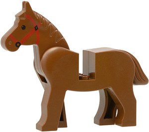 LEGO Brown Horse with Black Eyes and Red Bridle