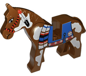 LEGO Bruin Paard met Blauw Deken en Rood Cirkel aan Rechts Kant (73392 / 75998)