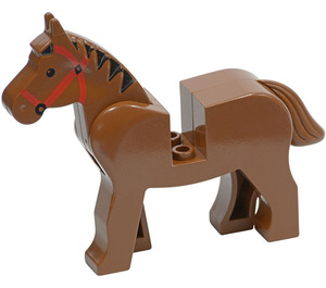 LEGO Brown Horse with Red Bridle and Black Mane Decoration