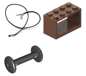 LEGO Brown Hose Reel 2 x 4 x 2 Holder with Spool and String and Light Gray Hose Nozzle