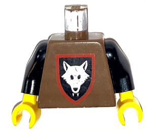 LEGO Brown Minifig Castle Torso with Wolf in Shield with Red Border Pattern, Black Arms, Yellow Hands (973)
