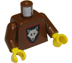 LEGO Bruin Minifig Castle Torso met Wolf in Schild met Rood Border Patroon, Brown Armen, Geel Handen (973)
