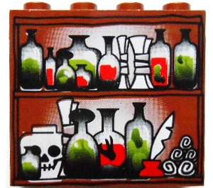 LEGO Brown Panel 1 x 4 x 3 with Vials and Potions and Skeleton Head Pattern without Side Supports, Hollow Studs (4215 / 50445)