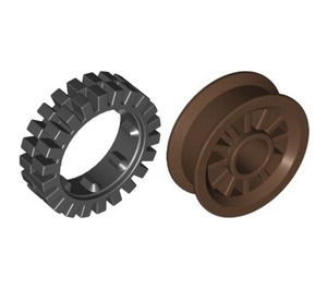 LEGO Brown Wheel Centre Spoked Small with Narrow Tire 24 x 7 with Ridges Inside