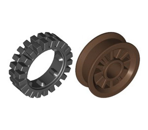 LEGO Ruskea Wheel Centre Spoked Small with Narrow Tire 24 x 7 with Ridges Inside