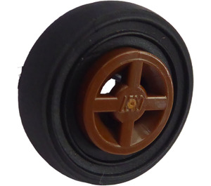 LEGO Brown Wheel Rim Ø8 x 6.4 without Side Notch with Tire Ø 14mm x 4mm Smooth Old Style