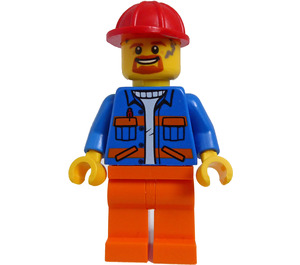 LEGO Bulldozer Worker z Broda I Dirt Stains Minifigurka