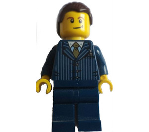 LEGO Business Man with Dark Blue Pin Striped Suit with Gold Tie and Brown Hair Minifigure