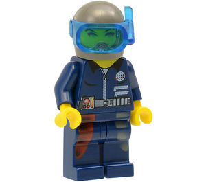 LEGO Cam with Blue, Red, and White Legs, Scuba Top, Dark Gray Helmet, and Transparent Blue Snorkel Visor Minifigure