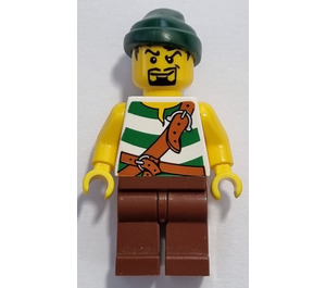 LEGO Cannon Battle Pirate with White and Green Shirt Minifigure