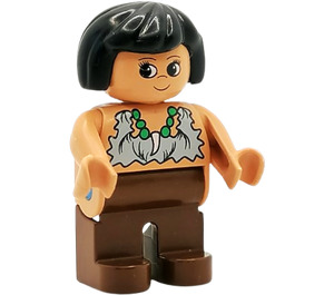 LEGO Caveman Female with Brown legs and Flesh color body with Leather Tank and Green Neckless with White Tooth Duplo Figure