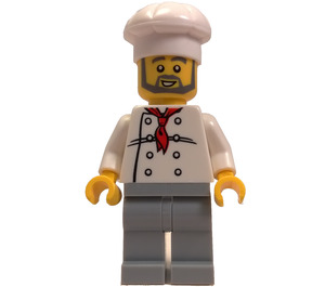 LEGO Chef with White Shirt with 8 Buttons, Red Neckerchief, Dark Stone Gray Pants, Beard, and White Chef's Hat Minifigure