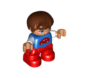 LEGO Child Figure Blau oben mit rot Auto Muster Duplo Abbildung