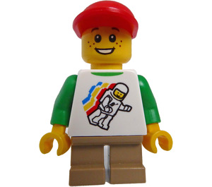 LEGO Barn Minifigur med Spaceman Mönster, Mörk Gulbrun Korta ben och Röd Keps