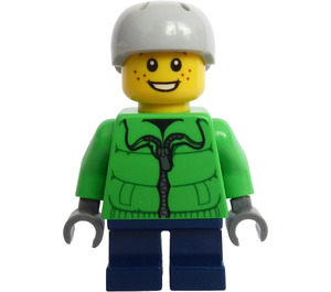 LEGO Child with Dark Blue Pants, Green Winter Jacket and Sports Helmet Minifigure