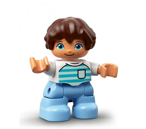 LEGO Child met Dark Brown Haar, Wit Top met Strepen Duplo Figuur
